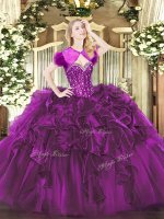 New Arrival Purple Sweetheart Lace Up Beading and Ruffles Military Ball Gowns Sleeveless