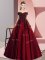 Flirting Sleeveless Satin Floor Length Zipper Quinceanera Gown in Wine Red with Lace