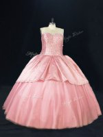 Dramatic Pink Scoop Neckline Beading 15th Birthday Dress Sleeveless Lace Up