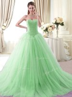 Noble Apple Green Lace Up 15th Birthday Dress Beading Sleeveless With Brush Train(SKU YCQD0111-1BIZ)