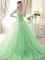 Noble Apple Green Lace Up 15th Birthday Dress Beading Sleeveless With Brush Train