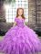 Lavender Lace Up Straps Beading and Ruffles Little Girls Pageant Dress Wholesale Organza Sleeveless