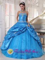 Vero Beach FL Strapless Sky Blue For Cheap Taffeta and Tulle Quinceanera Dress Appliques and Pick-ups In Texas(SKU PDZY619y-5BIZ)