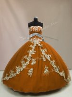 Brown Ball Gowns Strapless Sleeveless Tulle Floor Length Lace Up Appliques Sweet 16 Dress(SKU PSSW0962-1BIZ)