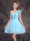 Sexy One Shoulder Baby Blue Sleeveless Chiffon Zipper Quinceanera Court Dresses for Prom and Party and Wedding Party