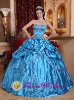 Ball Gown Blue Pick-ups Embroidery with glistening Beading Quinceanera Dress With Floor-length In Hettinger North Dakota/ND