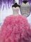 Perfect Sequins Rose Pink Sleeveless Organza Lace Up Sweet 16 Dress for Military Ball and Sweet 16 and Quinceanera