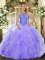 Organza High-neck Sleeveless Lace Up Beading and Ruffles Quince Ball Gowns in Lavender