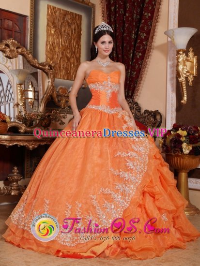 Vermillion South Dakota/SD Gorgeous Orange Red Ruched Bodice Quinceanera Dress For Sweetheart Organza Beading Ball Gown - Click Image to Close