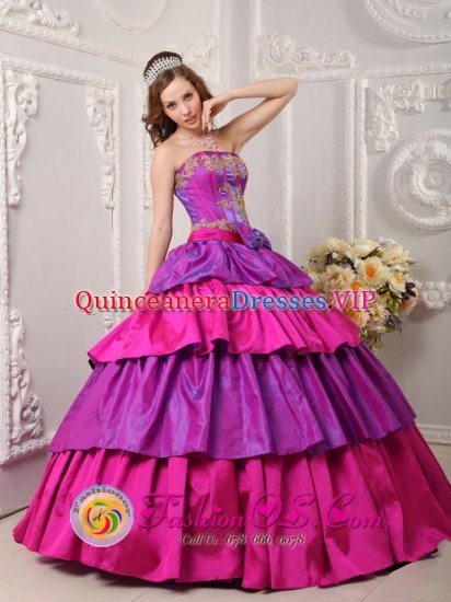 Ogunquit Maine/ME Multi-color Ball Gown Strapless Floor-length Taffeta Appliques with Bow Band Cake Quinceanera Dress - Click Image to Close