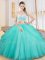 Tulle One Shoulder Sleeveless Criss Cross Beading and Ruching and Pick Ups Sweet 16 Dresses in Aqua Blue