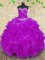 Halter Top Floor Length Lace Up Sweet 16 Quinceanera Dress Purple for Military Ball and Sweet 16 and Quinceanera with Beading and Ruffles and Ruching