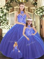 Blue Sleeveless Tulle Lace Up Ball Gown Prom Dress for Sweet 16 and Quinceanera