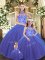 Blue Sleeveless Tulle Lace Up Ball Gown Prom Dress for Sweet 16 and Quinceanera