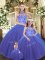 Blue Sleeveless Tulle Lace Up Ball Gown Prom Dress for Sweet 16 and Quinceanera
