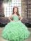 Exquisite Sleeveless Organza and Tulle Floor Length Lace Up Little Girls Pageant Dress in Apple Green with Beading and Ruffles
