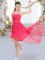 Wonderful Strapless Sleeveless Lace Up Vestidos de Damas Hot Pink Chiffon