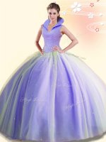 Eye-catching Sleeveless Floor Length Beading Backless Quinceanera Dress with Lavender