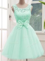 Fashionable Apple Green Scoop Lace Up Lace and Bowknot Court Dresses for Sweet 16 Sleeveless