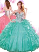 Turquoise Ball Gowns Sweetheart Sleeveless Organza Floor Length Lace Up Beading and Ruffles Quinceanera Dress(SKU SJQDDT756002BIZ)