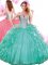 Turquoise Ball Gowns Sweetheart Sleeveless Organza Floor Length Lace Up Beading and Ruffles Quinceanera Dress