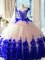 Blue And White Scoop Neckline Hand Made Flower Quince Ball Gowns Sleeveless Zipper