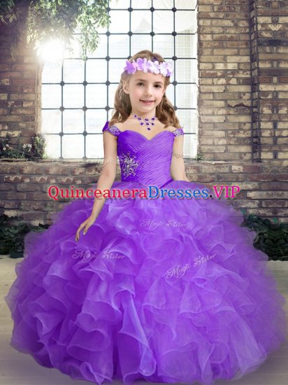 Purple Glitz Pageant Dress Party and Wedding Party with Beading Straps Sleeveless Lace Up - Click Image to Close