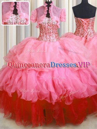 Glittering Visible Boning Bling-bling Sleeveless Lace Up Floor Length Beading and Ruffled Layers Quinceanera Dress