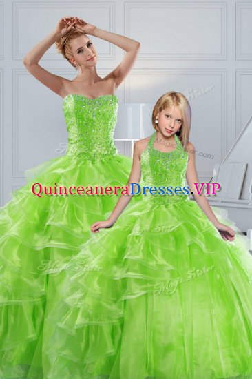 Organza Lace Up Sweet 16 Quinceanera Dress Sleeveless Floor Length Beading and Ruffled Layers - Click Image to Close