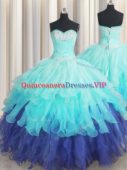 Chic Sweetheart Sleeveless Organza Sweet 16 Dresses Beading and Ruffles and Ruffled Layers and Sequins Lace Up - Click Image to Close