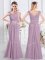 Dazzling Lavender Chiffon Zipper Vestidos de Damas Cap Sleeves Floor Length Beading and Ruching
