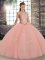 Stylish Floor Length Peach Sweet 16 Dress Tulle Sleeveless Embroidery