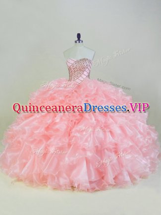 Custom Designed Ball Gowns Vestidos de Quinceanera Peach Sweetheart Organza Sleeveless Lace Up