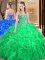 Ball Gowns Quince Ball Gowns Green Sweetheart Organza Sleeveless Floor Length Lace Up