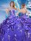 Elegant Purple Sleeveless Appliques and Pick Ups Floor Length Quinceanera Dress