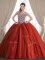 Stylish Sleeveless With Train Beading Lace Up 15th Birthday Dress with Rust Red Brush Train
