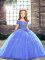 Super Straps Sleeveless Pageant Dress Toddler Brush Train Beading Blue Tulle