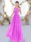 Beautiful Fuchsia Empire Scoop Sleeveless Chiffon Floor Length Zipper Lace Dama Dress for Quinceanera