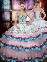 Pretty Straps Sleeveless Beading and Embroidery Lace Up Quinceanera Dress