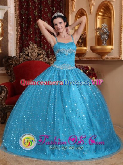 Brig Switzerland Spaghetti Straps Sequin And Beading Decorate Popular Teal Quinceanera Dress With For Sweet 16 - Click Image to Close