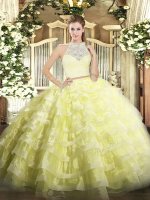 Scoop Sleeveless Zipper 15 Quinceanera Dress Yellow Tulle