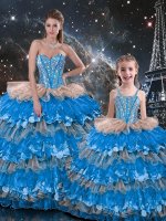 Sleeveless Lace Up Floor Length Beading and Ruffles 15th Birthday Dress