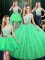 Fitting Four Piece Sequins Ball Gowns Party Dress for Toddlers Scoop Tulle and Sequined Sleeveless Floor Length Lace Up
