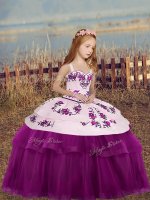 Amazing Tulle Sleeveless Floor Length Pageant Gowns For Girls and Embroidery