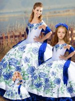 Glamorous Blue And White Satin Lace Up Vestidos de Quinceanera Sleeveless Floor Length Embroidery and Ruffles(SKU XBQD159-LGBIZ)