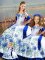 Glamorous Blue And White Satin Lace Up Vestidos de Quinceanera Sleeveless Floor Length Embroidery and Ruffles
