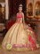 Jerome Arizona Gorgeous Embroidery Decorate Bodice Champagne Ball Gown Quinceanera Dress For Organza and Floor-length