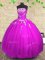 Clearance Fuchsia Sleeveless Appliques and Ruching Floor Length Vestidos de Quinceanera