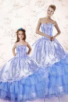 Noble Sleeveless Floor Length Beading and Ruffled Layers Lace Up Quinceanera Dress with Baby Blue