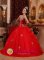 Euless TX Classical Appliques Decorate Bust Red Ball Gown Christmas Party dress For Custom Made Floor-length